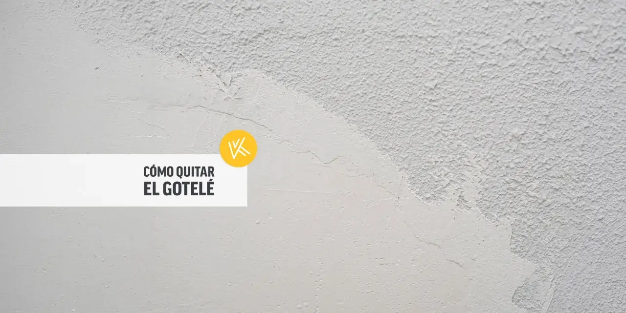 Text superpuesto sobre pared con gotele grueso, mostrando cómo quitarlo.