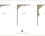 Ilustración de tres tipos de cornisas, mostrando cómo las proporciones 'a' y 'b' definen su forma y estilo.