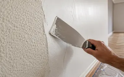 Mano aplica yeso con espátula para alisar paredes. Averigua cuanto vale alisar paredes para renovar tu hogar.