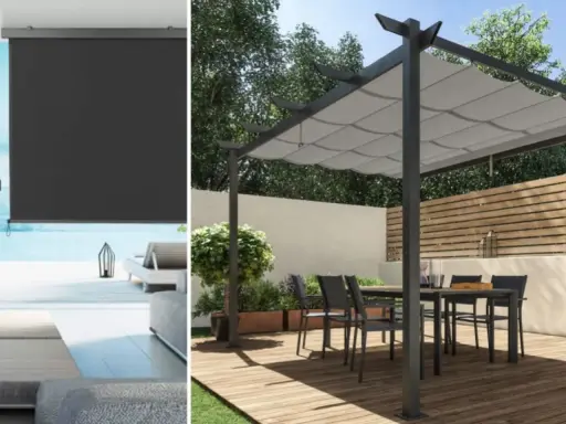 Toldo y persiana exterior para hacer sombra en terrazas y patios.