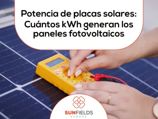 Manos ajustando un multímetro sobre una placa fotovoltaica, midiendo su potencia.