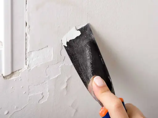 Raspando pintura vieja para preparar la pared. Paso clave para como pintar una pared ya pintada de otro color.