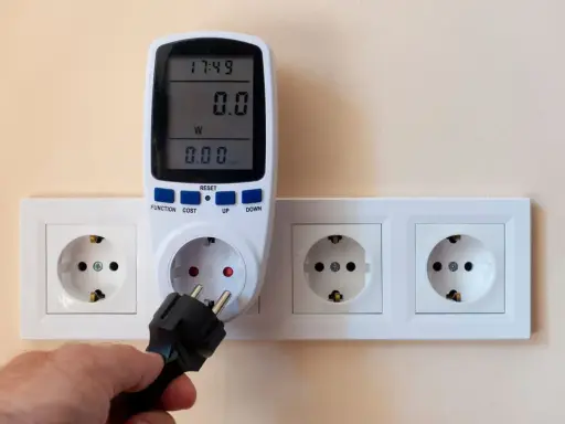 Un enchufe se conecta a un controlador de potencia eléctrica que mide el consumo.