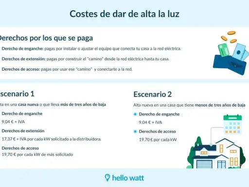 Costes para dar de alta la luz: derechos de enganche, extensión y acceso. Dos escenarios detallan los precios según la antigüedad de la baja.
